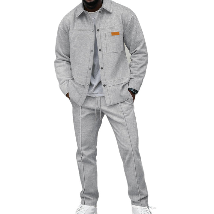 Comfortable Waffle Knit Two Piece Set: Button Front Shirt and Drawstring Pants 2