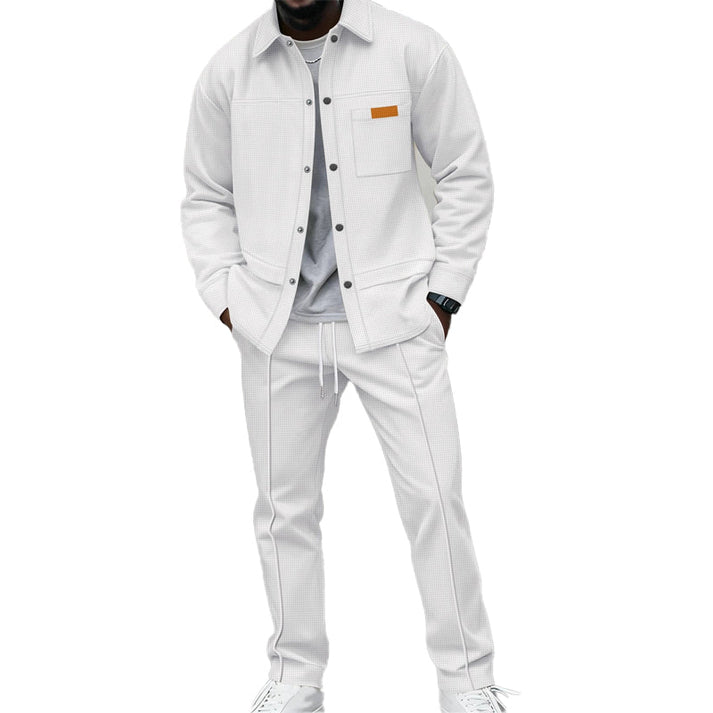 Comfortable Waffle Knit Two Piece Set: Button Front Shirt and Drawstring Pants 4