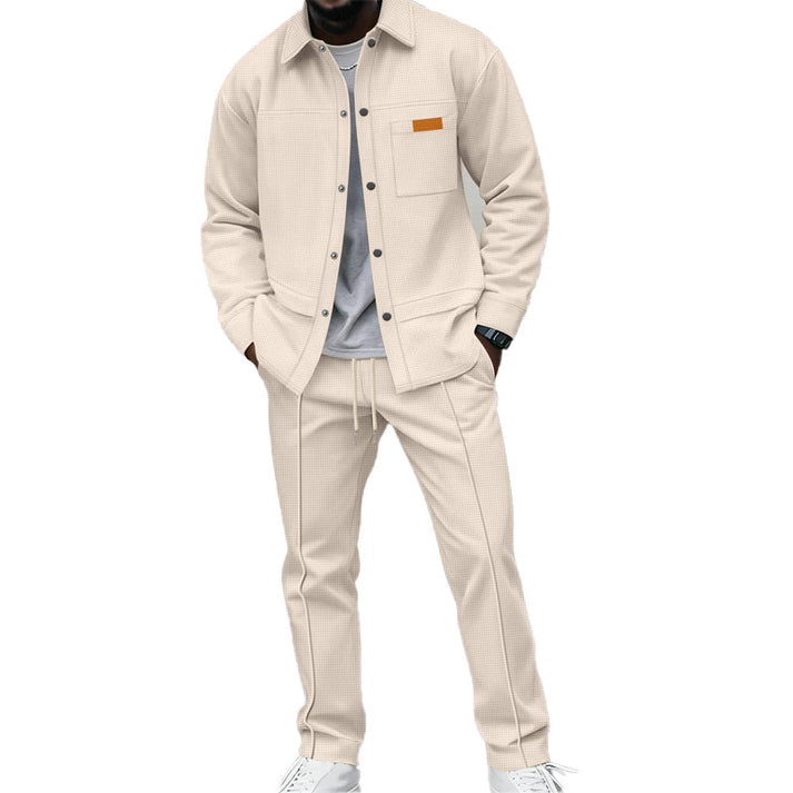Comfortable Waffle Knit Two Piece Set: Button Front Shirt and Drawstring Pants 3