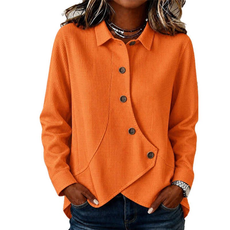 Women's Sweater with Button Placket and Asymmetrical Hem 4
