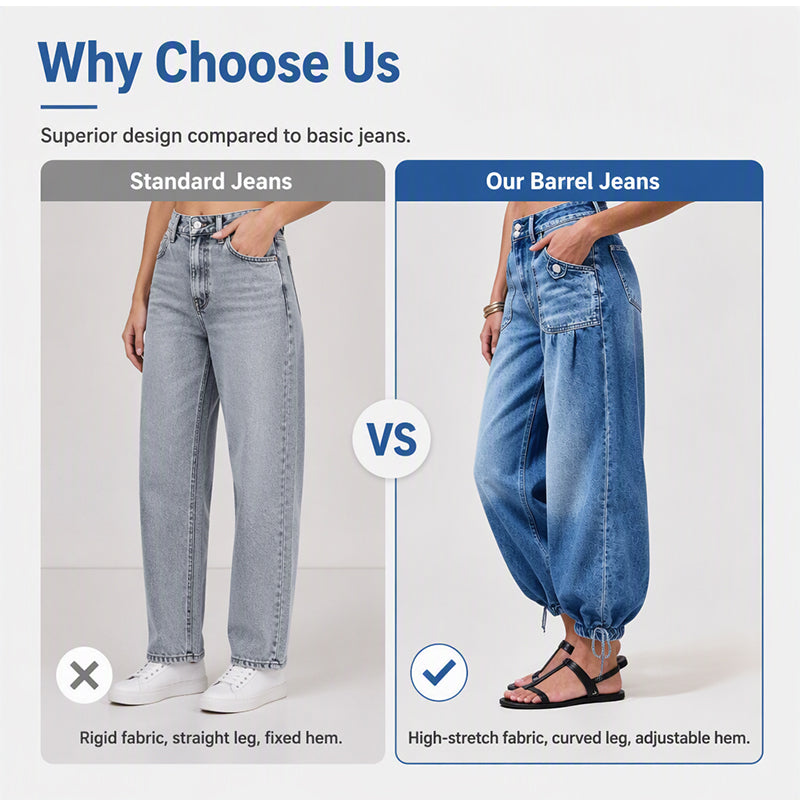 Women's High-Waist Barrel Jeans with Stretch, Adjustable Hem Ties 5