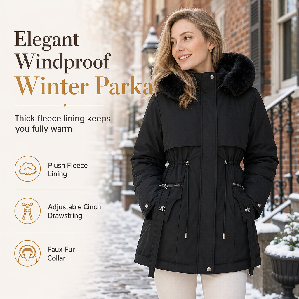 Women's Winter Parka with Faux Fur Trim, Quilted and Windproof 1
