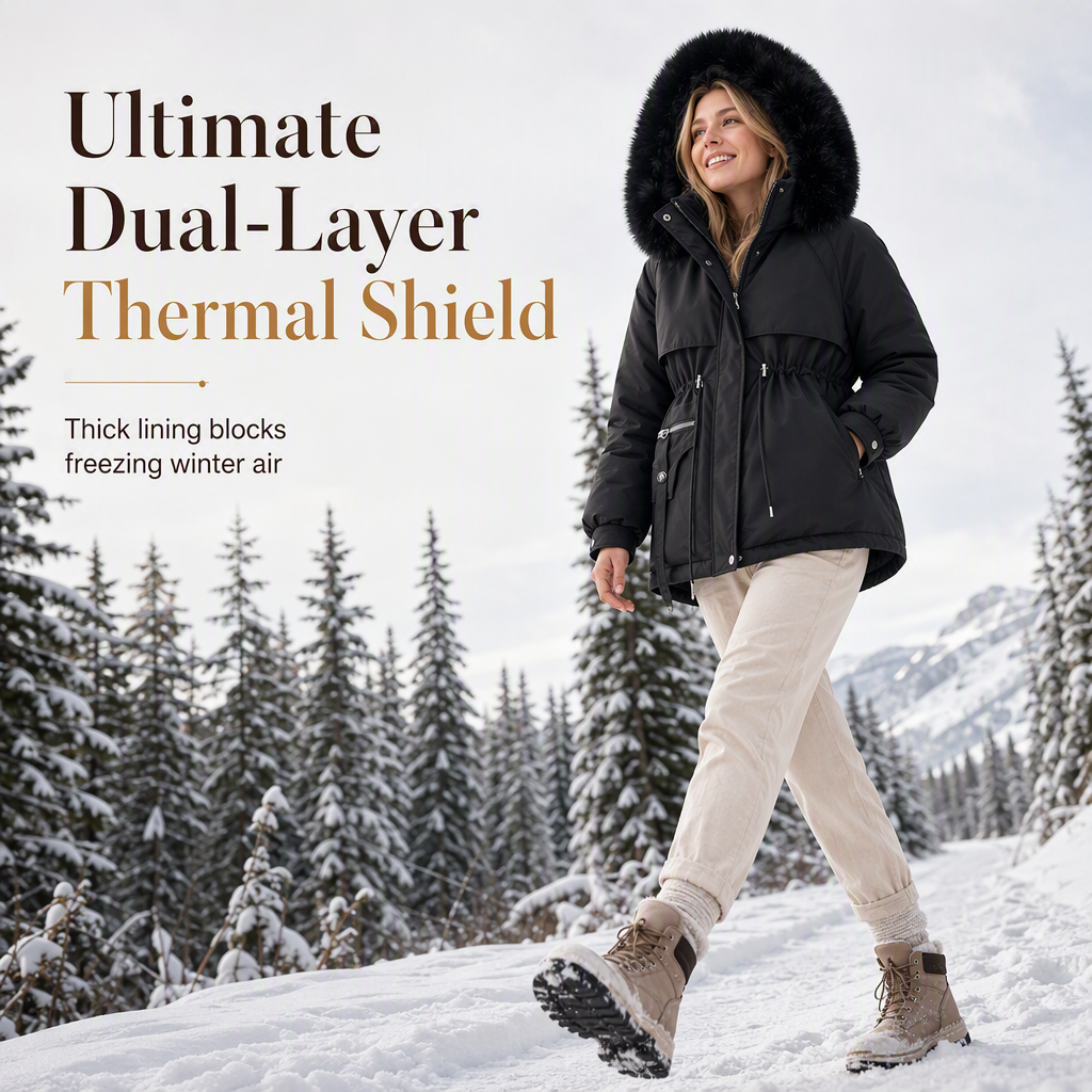 Women's Winter Parka with Faux Fur Trim, Quilted and Windproof 3