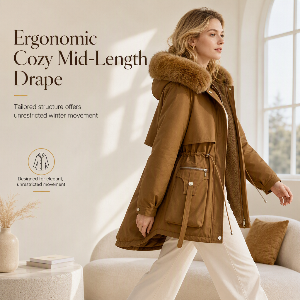 Women's Winter Parka with Faux Fur Trim, Quilted and Windproof 6