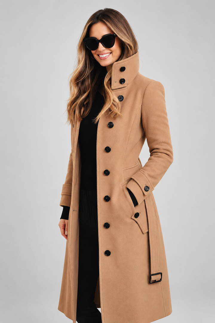 Women's Double Breasted Wool Blend Coat with Stand Collar 4