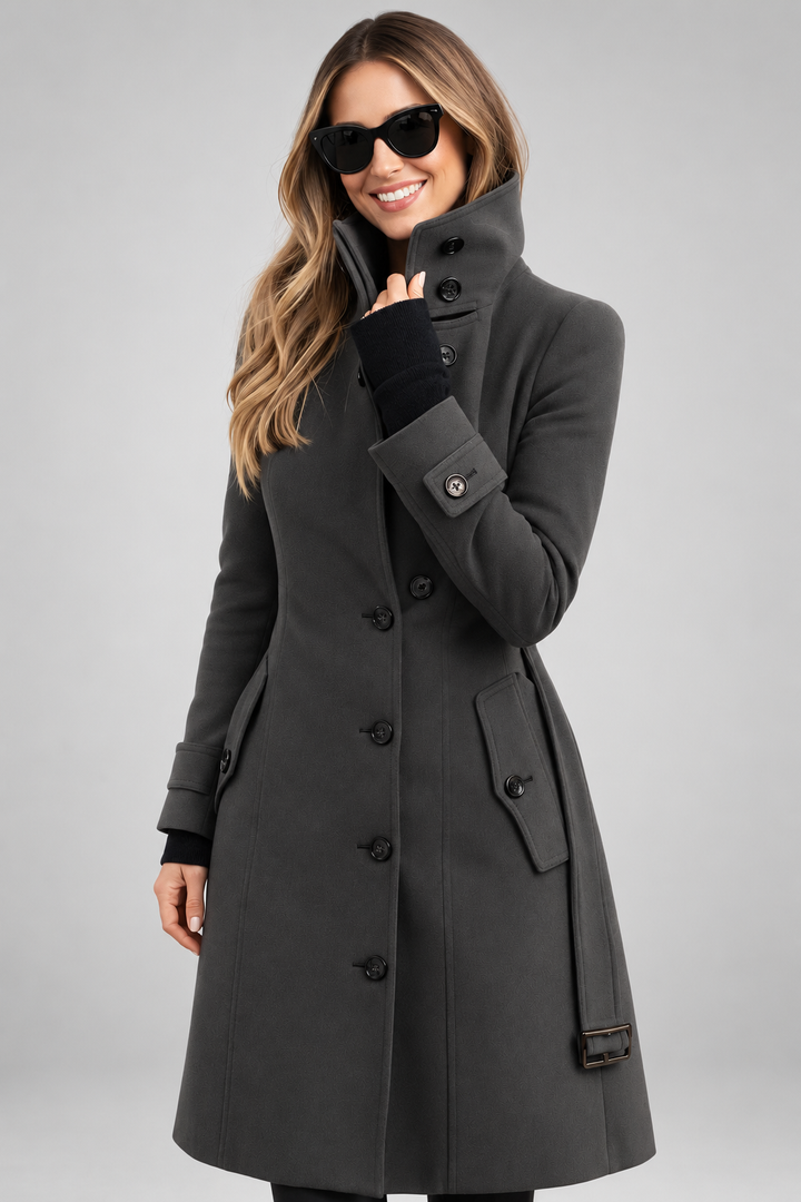 Women's Double Breasted Wool Blend Coat with Stand Collar 6