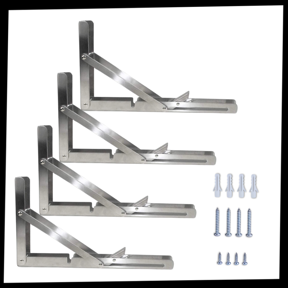 Folding Wall Mounted Shelf Brackets, Heavy Duty Stainless Steel, Set of 4 7