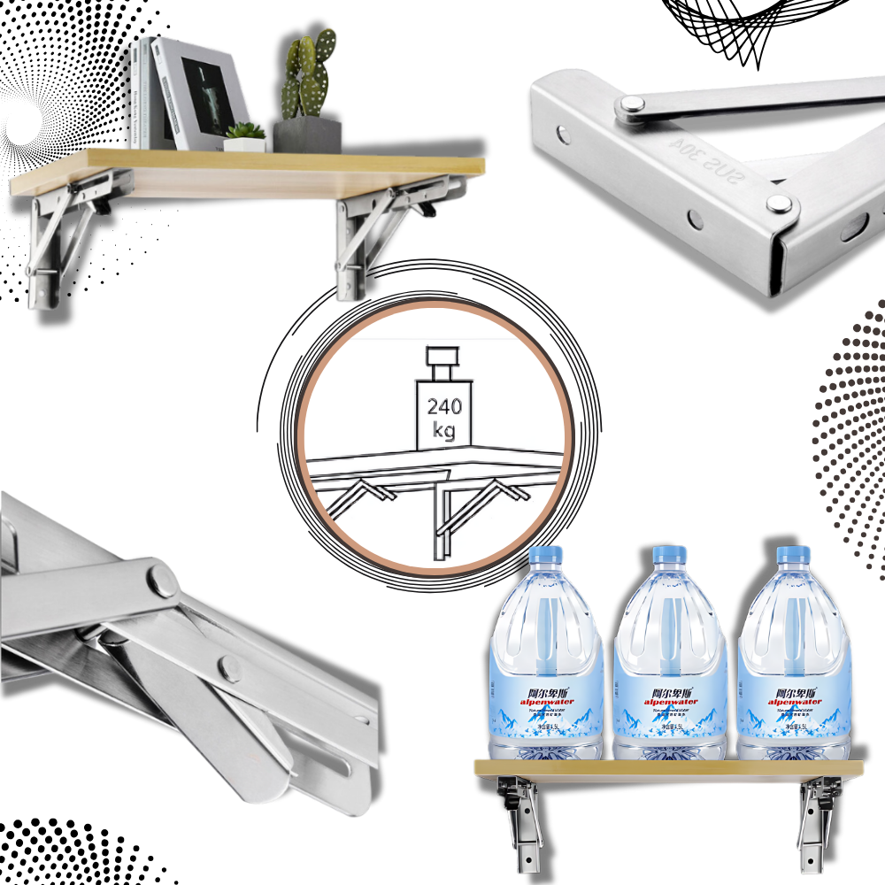 Folding Wall Mounted Shelf Brackets, Heavy Duty Stainless Steel, Set of 4 1