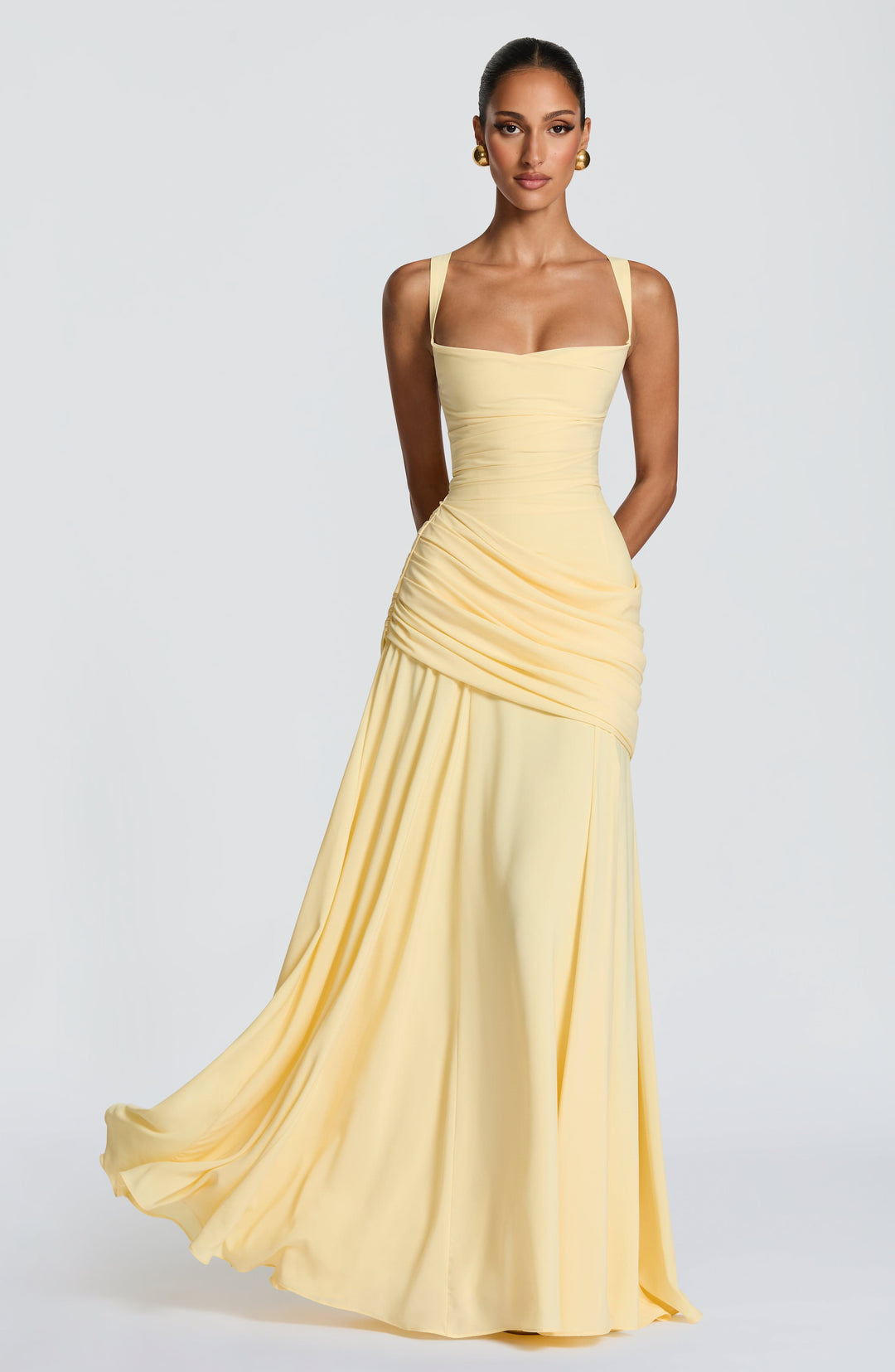 Destiny Chiffon Maxi Dress with Cowl Neckline and Lace-Up Back 1