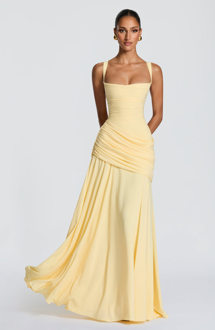 Destiny Chiffon Maxi Dress with Cowl Neckline and Lace-Up Back 1