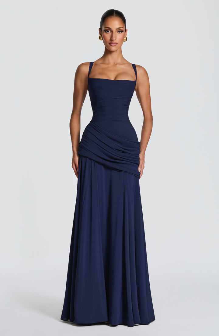 Flowing Chiffon Maxi Dress with Cowl Neckline and Lace-Up Back 5