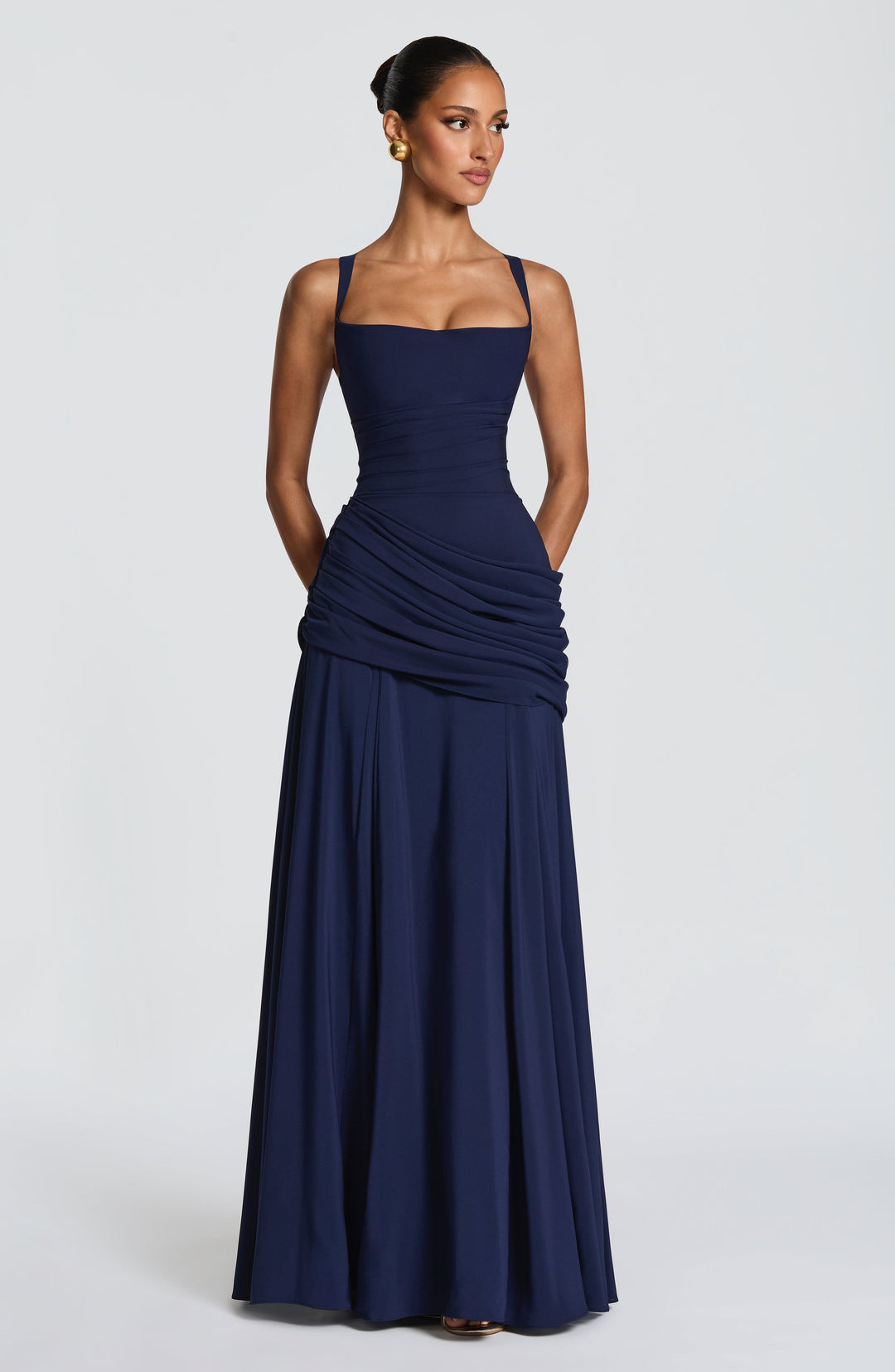 Flowing Chiffon Maxi Dress with Cowl Neckline and Lace-Up Back 8