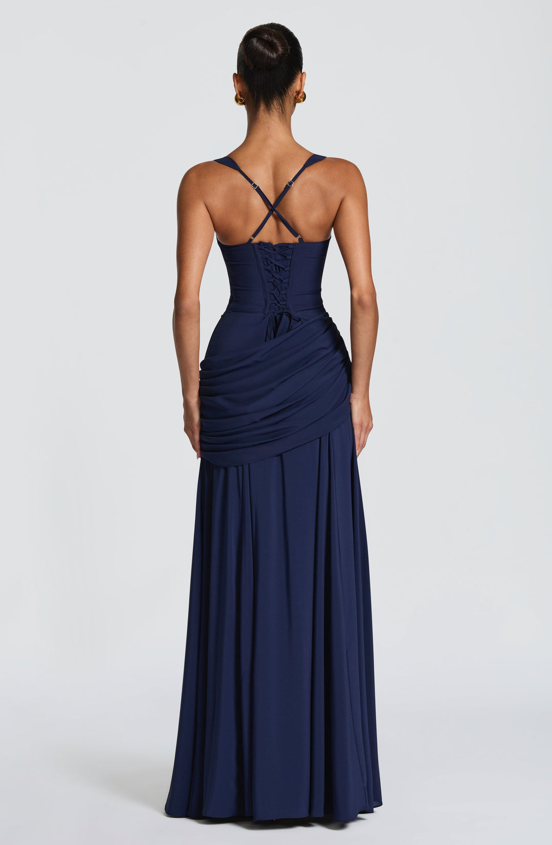 Flowing Chiffon Maxi Dress with Cowl Neckline and Lace-Up Back 9