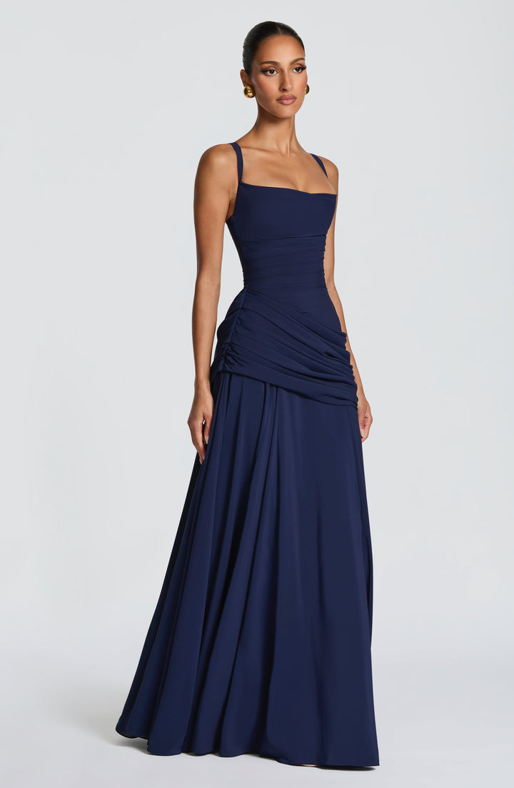 Destiny Chiffon Maxi Dress with Cowl Neckline and Lace-Up Back 12