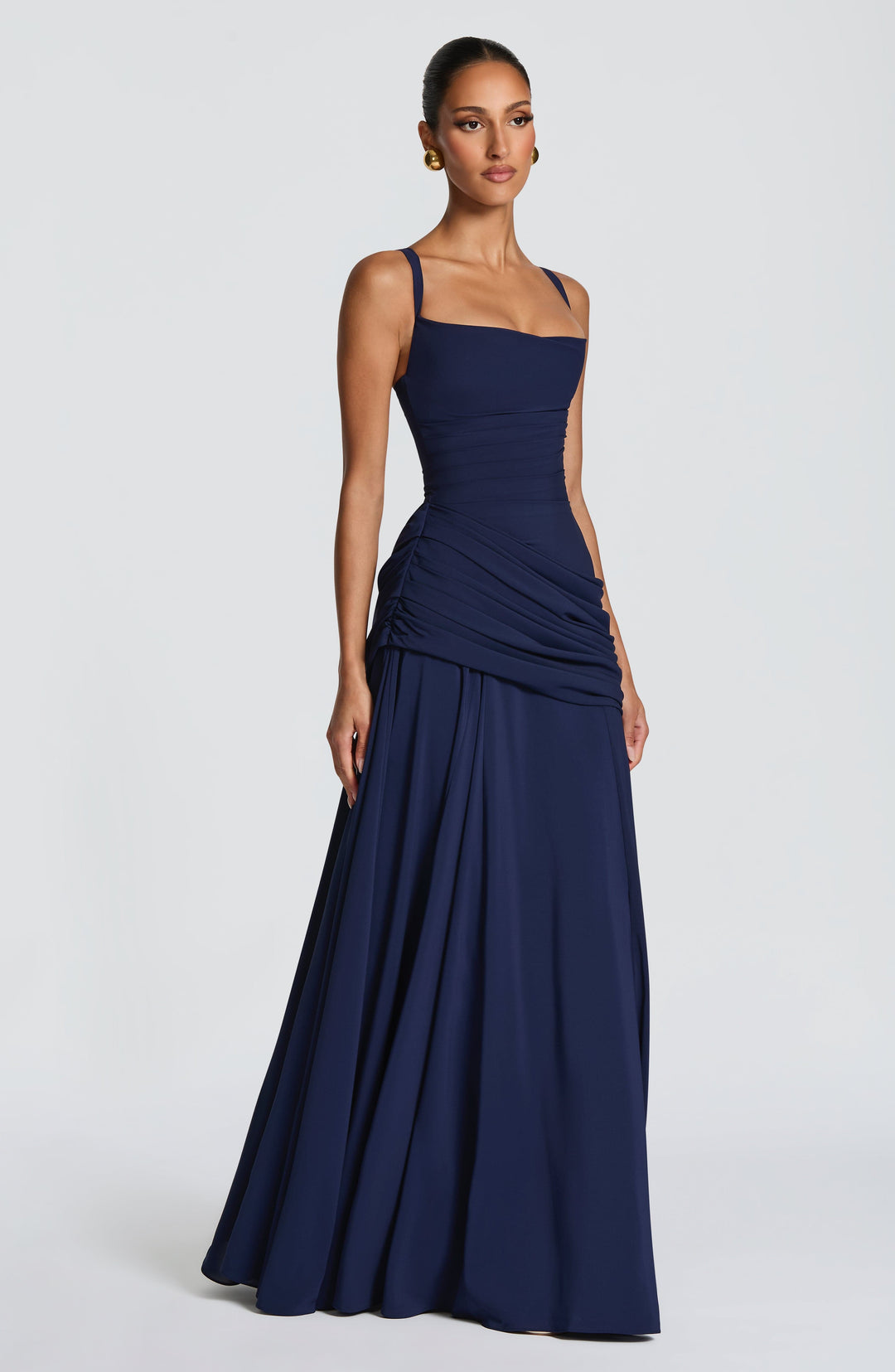 Flowing Chiffon Maxi Dress with Cowl Neckline and Lace-Up Back 10