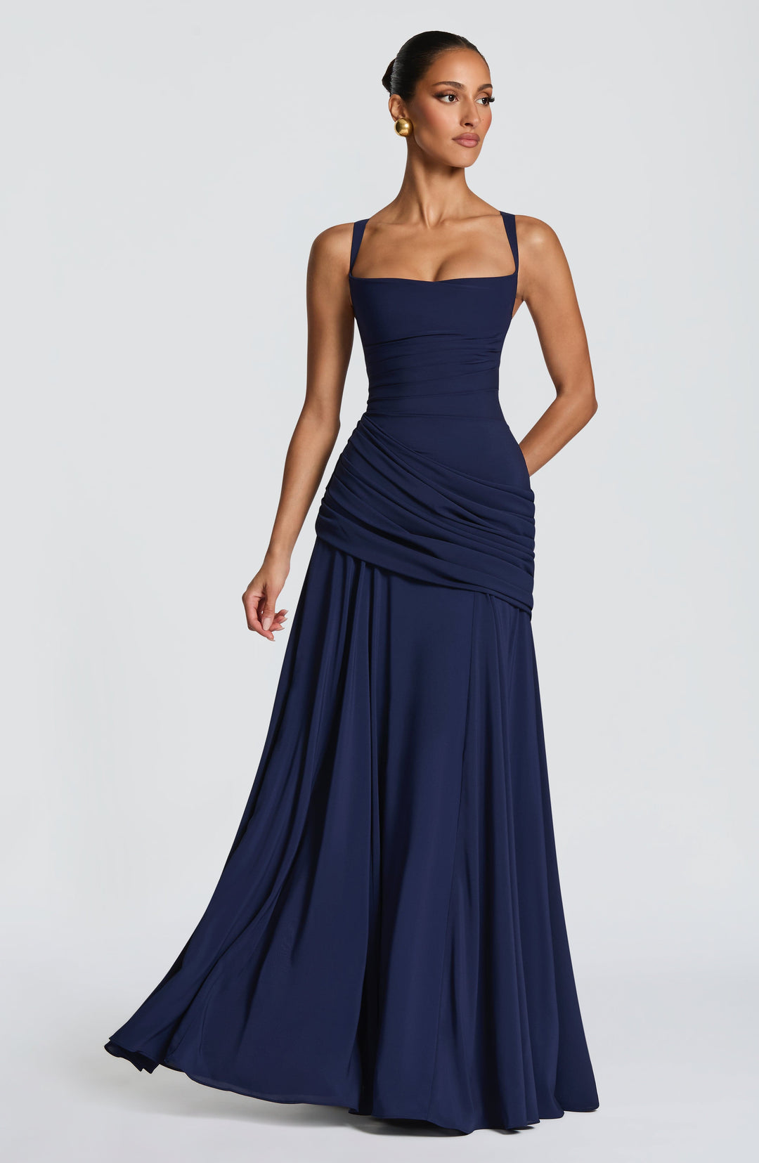 Destiny Chiffon Maxi Dress with Cowl Neckline and Lace-Up Back 8