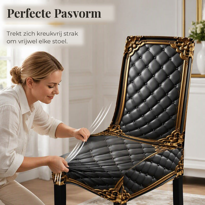 Baroque Stretch Chair Covers with Gold Detail Print - Washable Dining Chair Slipcovers 3