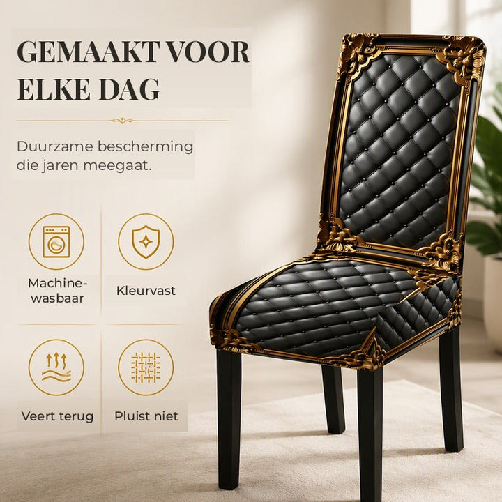 Baroque Stretch Chair Covers with Gold Detail Print - Washable Dining Chair Slipcovers 4