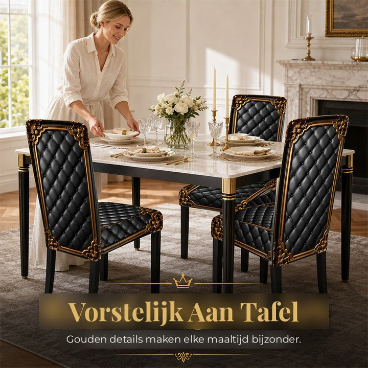 Baroque Stretch Chair Covers with Gold Detail Print - Washable Dining Chair Slipcovers 5