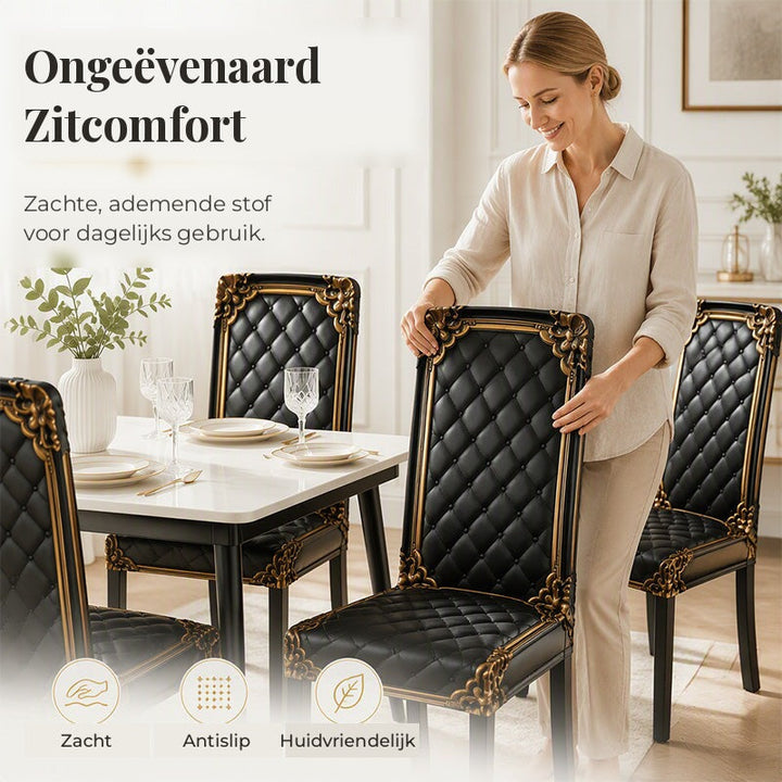 Baroque Stretch Chair Covers with Gold Detail Print - Washable Dining Chair Slipcovers 6