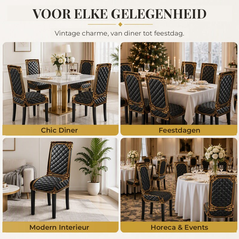 Baroque Stretch Chair Covers with Gold Detail Print - Washable Dining Chair Slipcovers 7