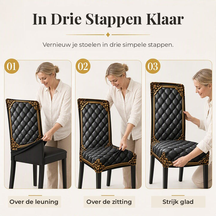 Baroque Stretch Chair Covers with Gold Detail Print - Washable Dining Chair Slipcovers 8