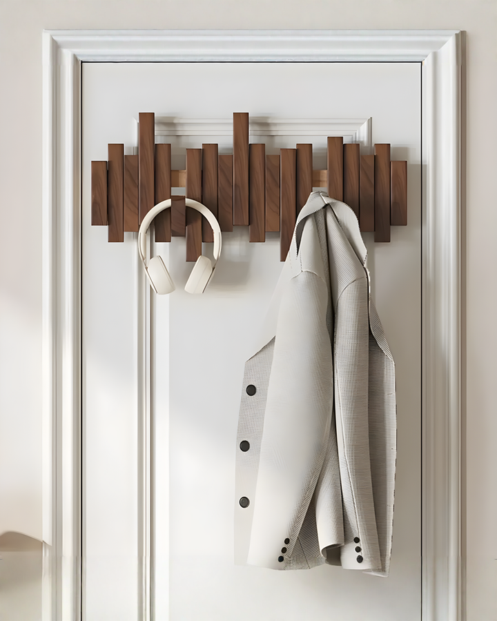 Wooden Wall Coat Rack with Foldable Magnetic Hooks – Beech, 3-10 Hooks 4