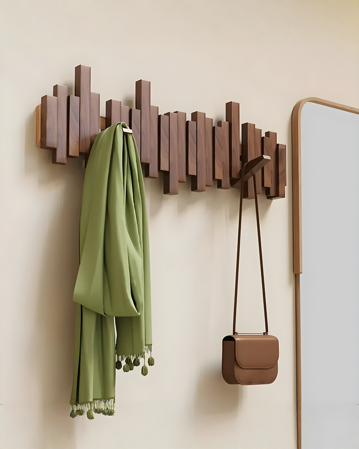 Wooden Wall Coat Rack with Foldable Magnetic Hooks – Beech, 3-10 Hooks 5