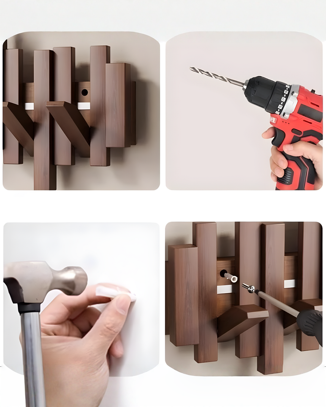 Wooden Wall Coat Rack with Foldable Magnetic Hooks – Beech, 3-10 Hooks 9