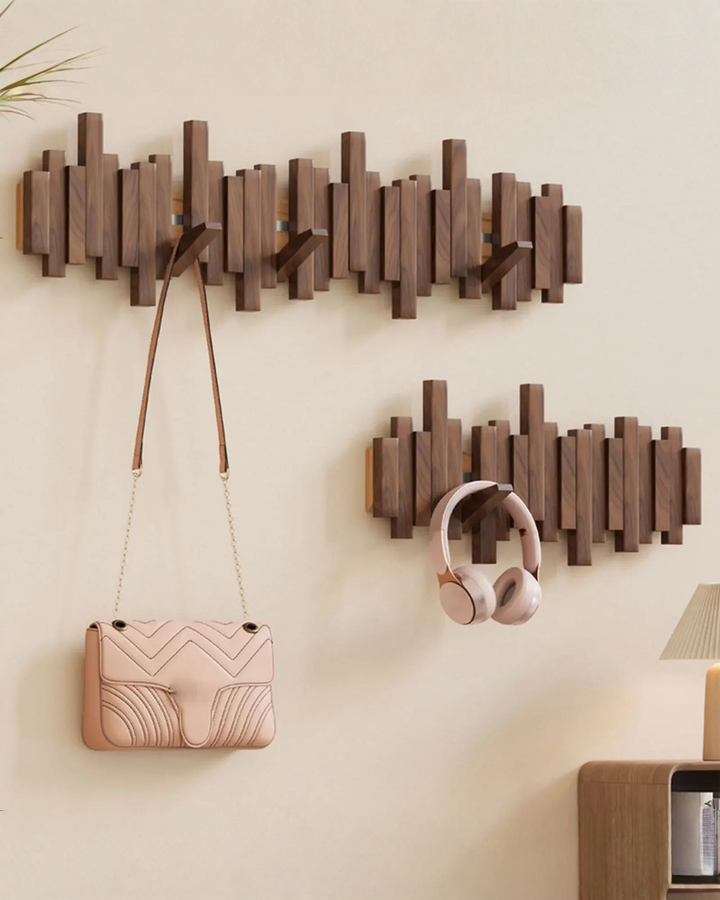 Wooden Wall Coat Rack with Foldable Magnetic Hooks – Beech, 3-10 Hooks 2