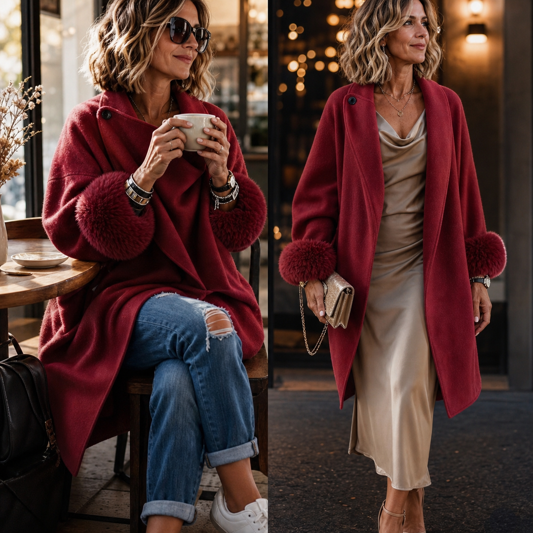 Elegant Faux Fur Jacket with Draped Collar and Soft Cuffs 11