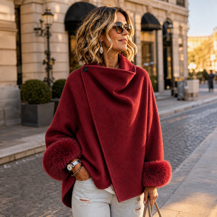 Elegant Faux Fur Jacket with Draped Collar and Soft Cuffs 4