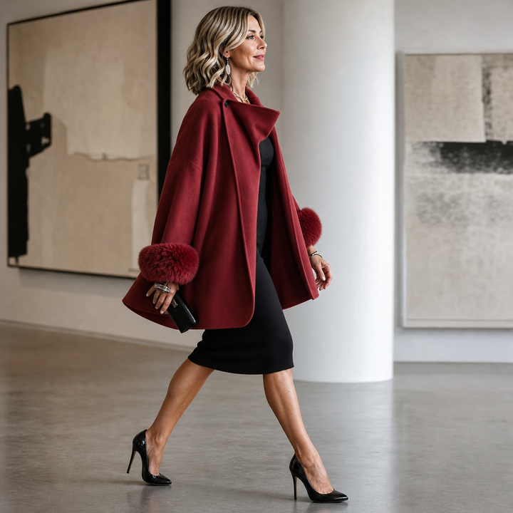 Elegant Faux Fur Jacket with Draped Collar and Soft Cuffs 9