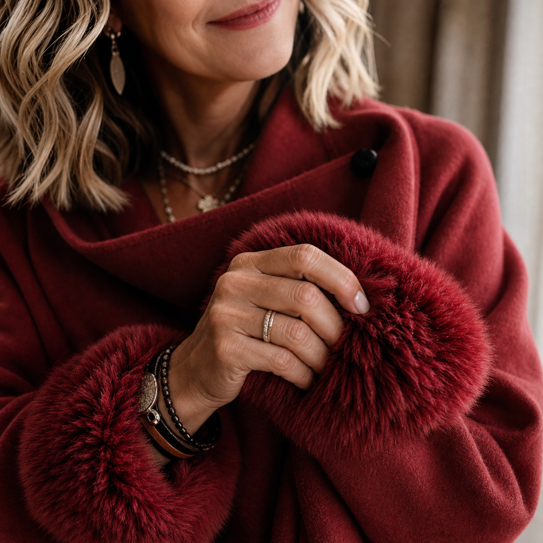 Elegant Faux Fur Jacket with Draped Collar and Soft Cuffs 10
