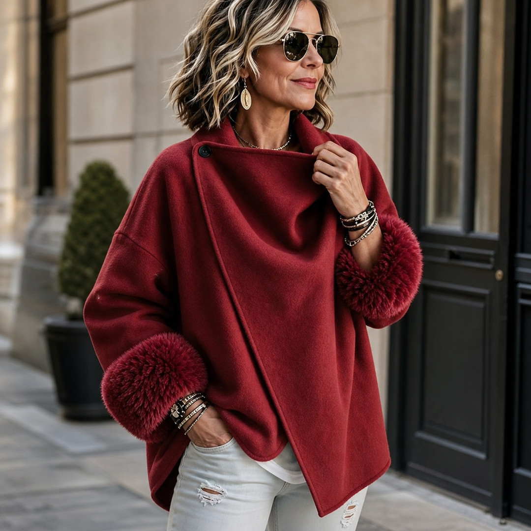 Elegant Faux Fur Jacket with Draped Collar and Soft Cuffs 2