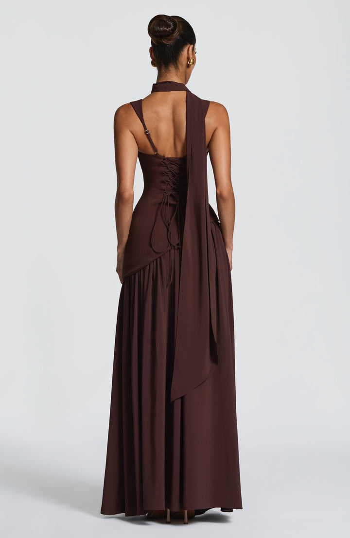 Flowing Chiffon Maxi Dress with Lace-Up Back 11