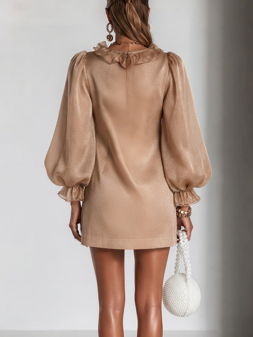 Elegant Ruffled Mini Dress with Puff Sleeves and Subtle Shimmer 5