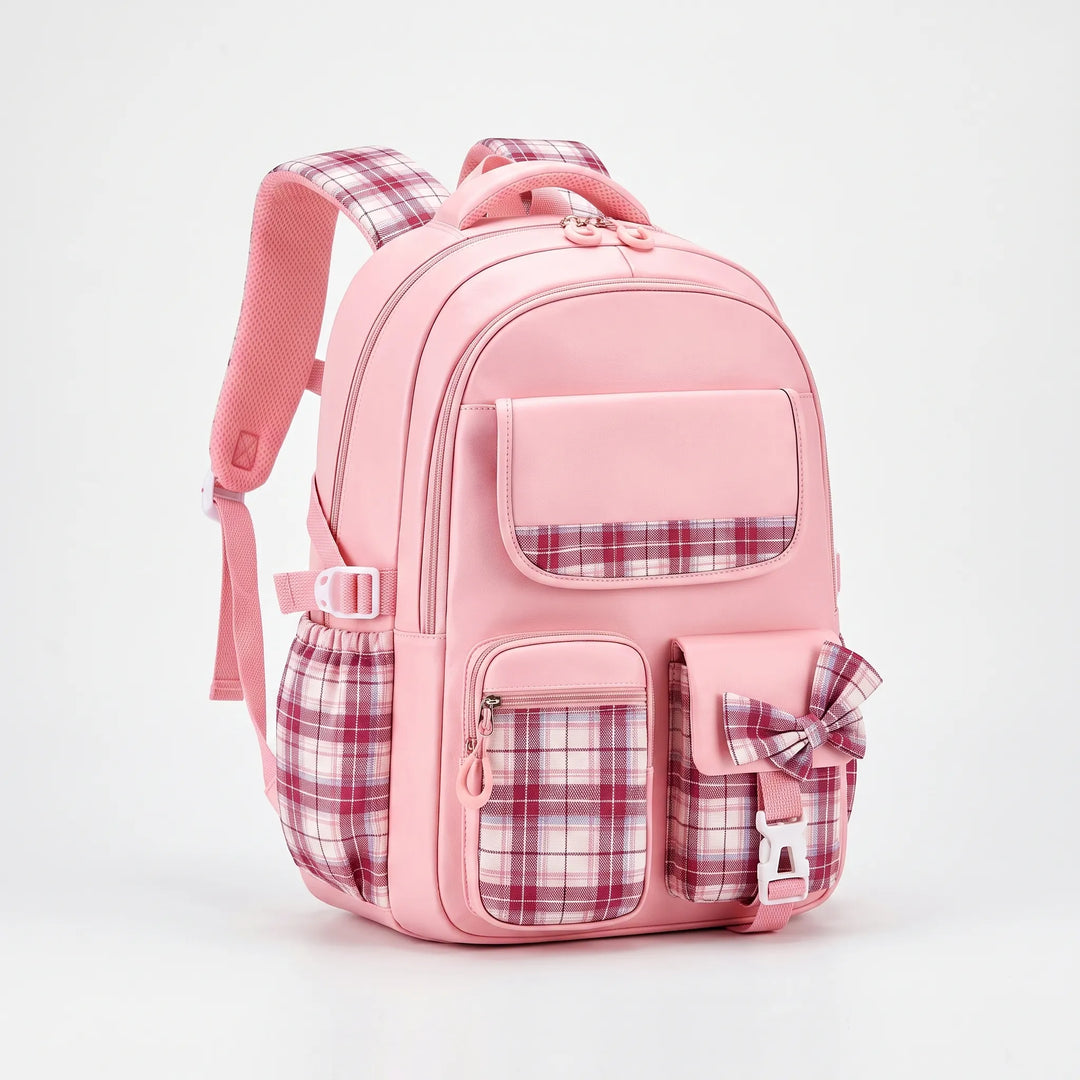 Structured School Backpack with Plaid Accents - Comfort and Style 2