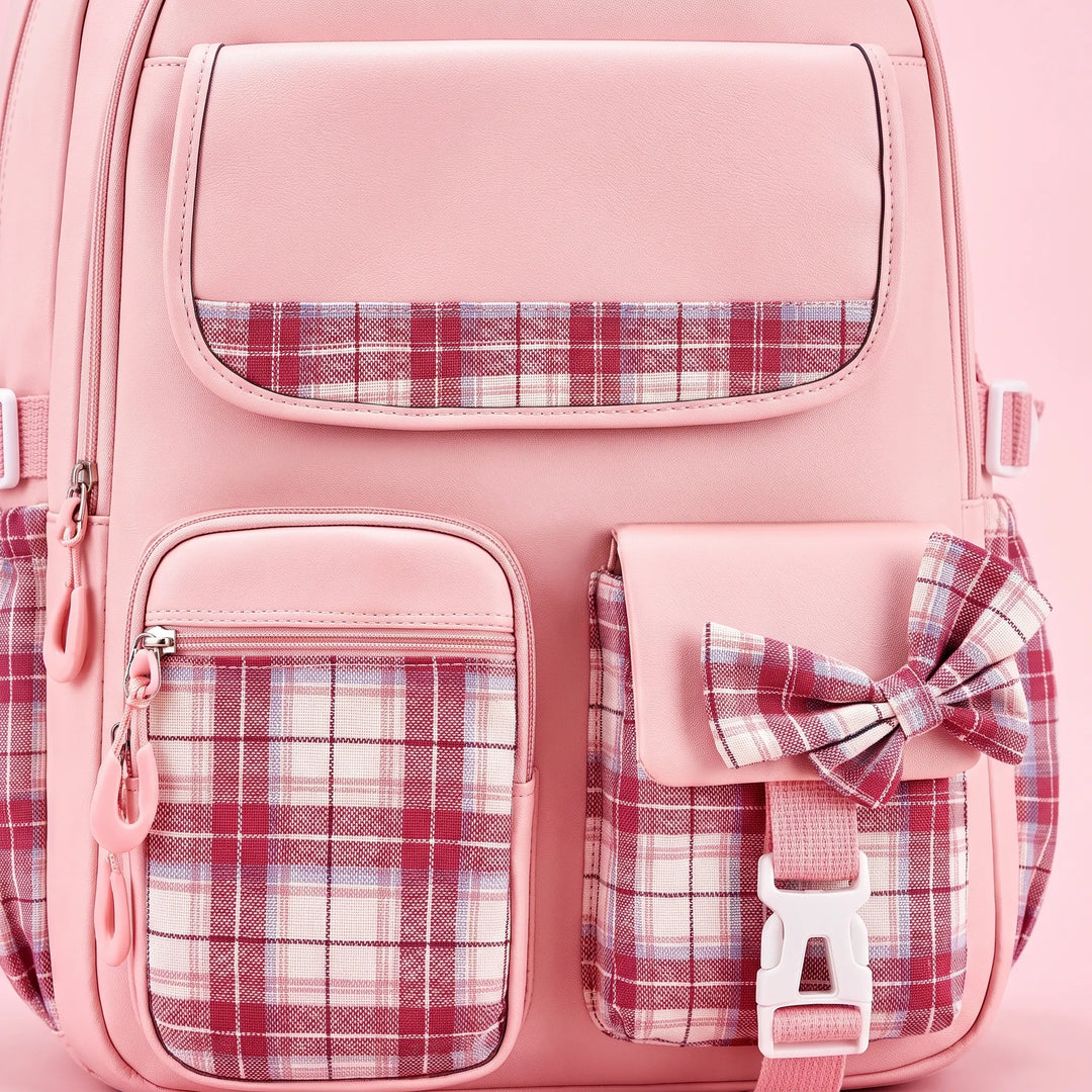 Structured School Backpack with Plaid Accents - Comfort and Style 4