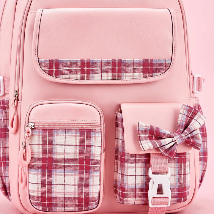 Structured School Backpack with Plaid Accents - Comfort and Style 4