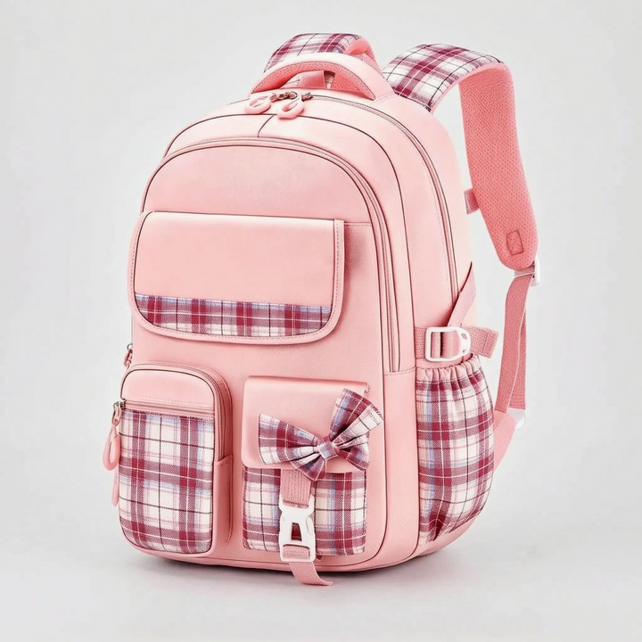 Structured School Backpack with Plaid Accents - Comfort and Style 5