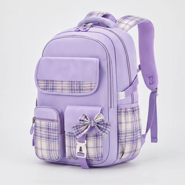 Structured School Backpack with Plaid Accents - Comfort and Style 6
