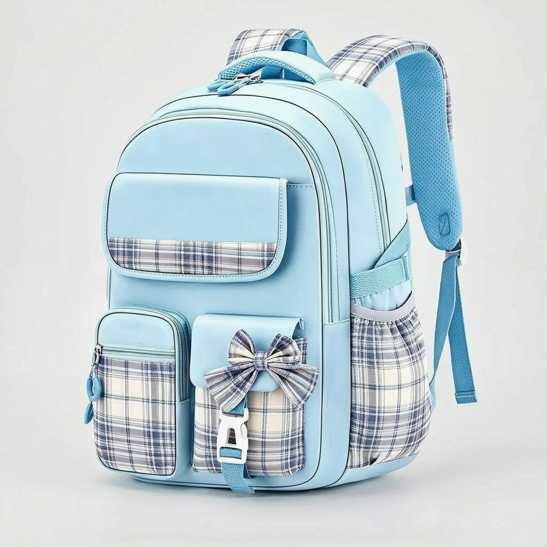 Structured School Backpack with Plaid Accents - Comfort and Style 8