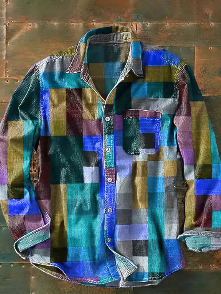 Men's Printed Long-Sleeve Shirt - Relaxed Casual Button-Up 3