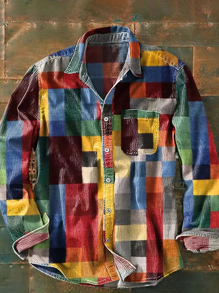 Men's Printed Long-Sleeve Shirt - Relaxed Casual Button-Up 1