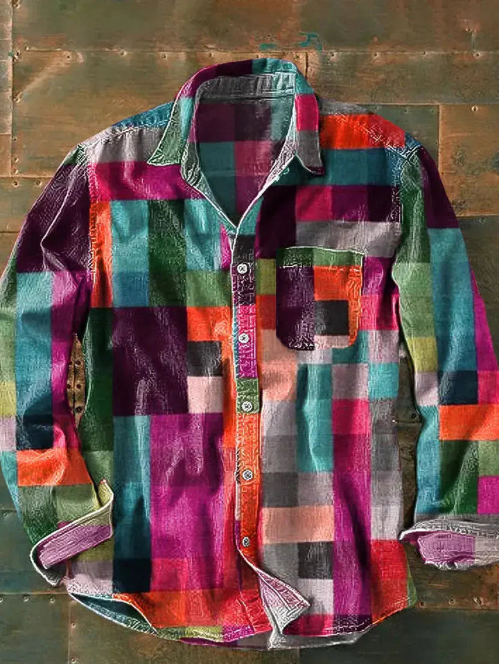 Men's Printed Long-Sleeve Shirt - Relaxed Casual Button-Up 2