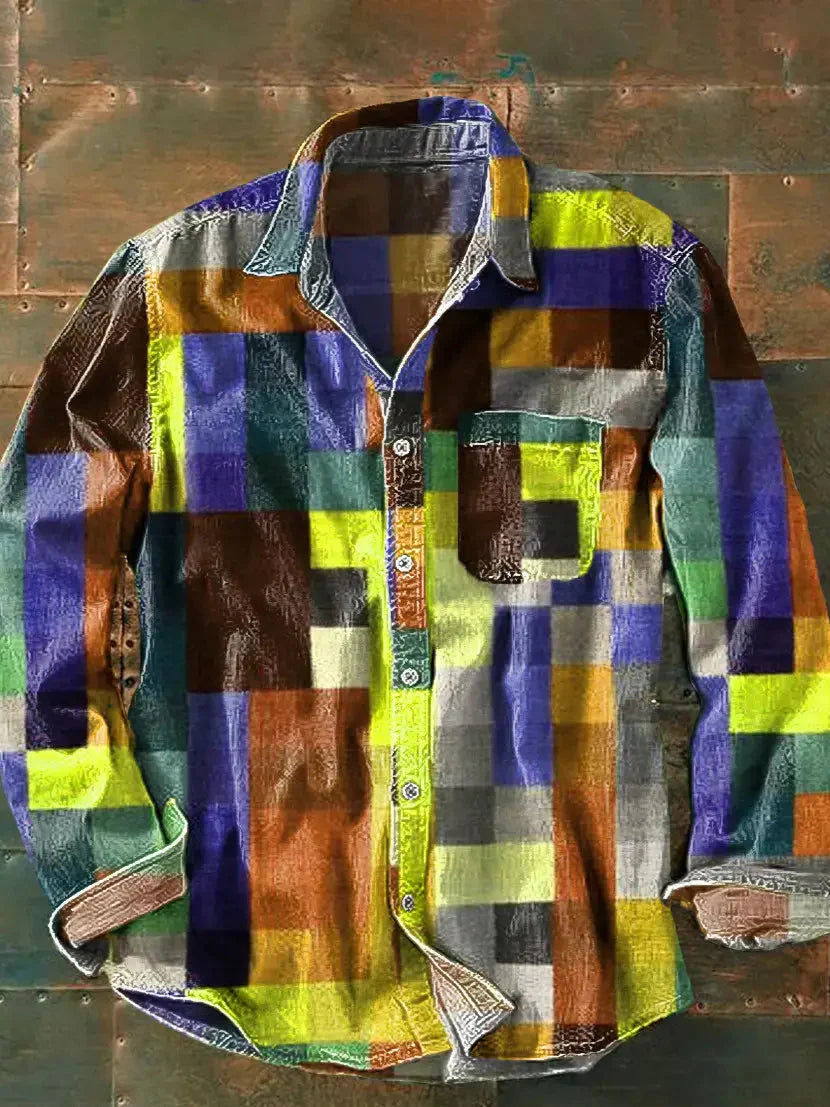 Men's Printed Long-Sleeve Shirt - Relaxed Casual Button-Up 4