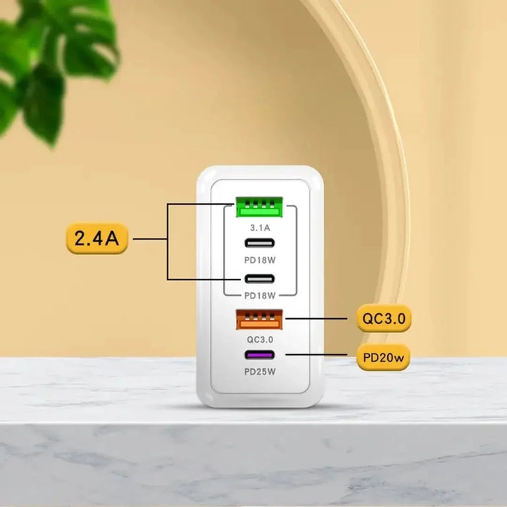 5-Port USB Wall Charger - 2x USB-A + 3x USB-C, Quick Charge 3.0 3