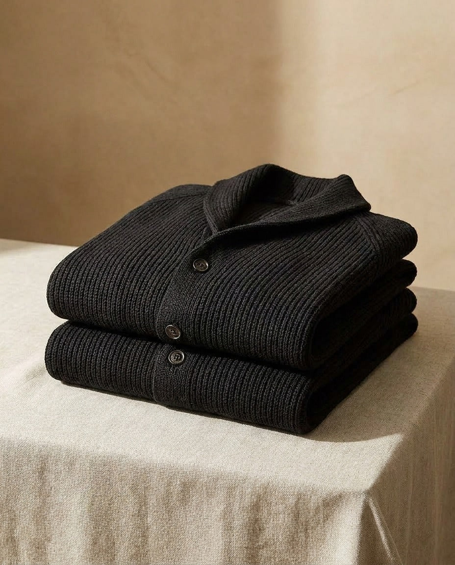 Ribbed Button-Front Cardigan with Shawl Collar, Pockets and Relaxed Fit 11