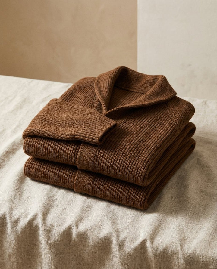 Ribbed Button-Front Cardigan with Shawl Collar, Pockets and Relaxed Fit 12